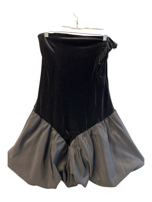 Bershka Size M Black Polyester Velvet Side Zip Strapless Bubble Sleeve Dress Black / M