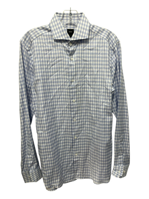 Boss Hugo Boss NWT Size 15.5 White & Blue Cotton Plaid Men's Long Sleeve Shirt White & Blue / 15.5