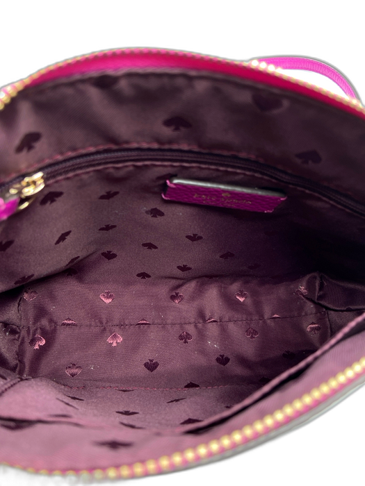 Kate Spade Fuchsia Pink Pebbled Leather Zip Top pocket Crossbody Bag Fuchsia Pink / Small