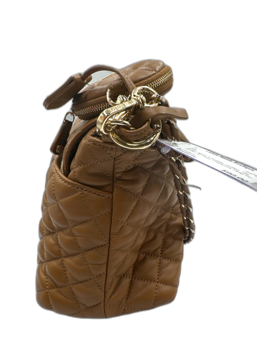 MZ Wallace Brown Nylon & Acetate Quilted Top Handle Zip Close Bag Brown / Medium