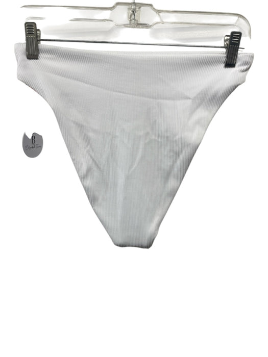B Swim Size L White Nylon & Spandex Ribbed High Waist BOTTOM ONLY Swimsuit White / L