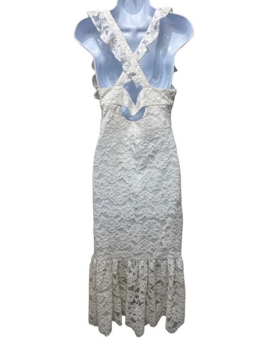 Likely Size 8 White Polyester Crochet Midi Lace Overlay Sleeveless Dress White / 8