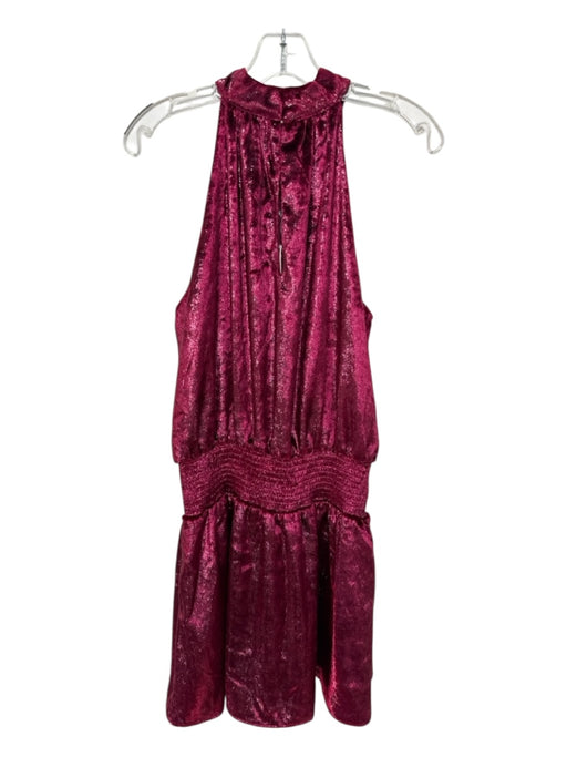 Ramy Brook Size M Burgundy Red Polyester Velvet Smocked Waist high neck Dress Burgundy Red / M