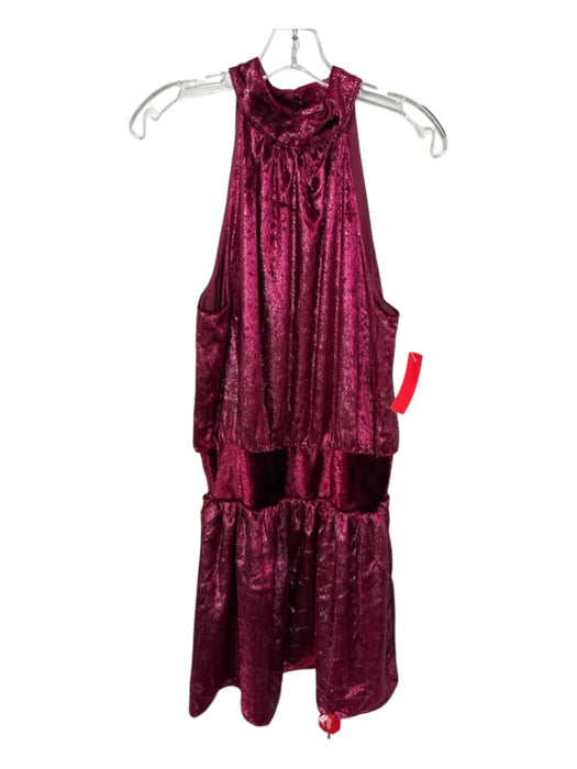 Ramy Brook Size M Burgundy Red Polyester Velvet Smocked Waist high neck Dress Burgundy Red / M