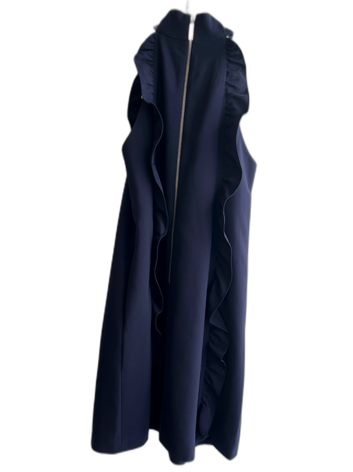 Ted Baker Size 2 Navy Polyester Blend High Neck Back Zip Ruffle Detail Dress Navy / 2