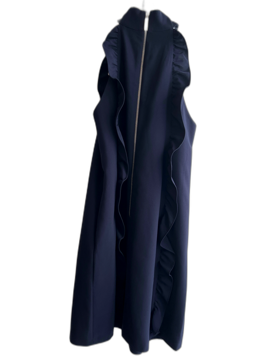 Ted Baker Size 2 Navy Polyester Blend High Neck Back Zip Ruffle Detail Dress Navy / 2