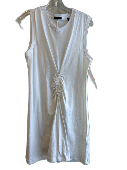 ATM Size Medium White Cotton Sleeveless Round Neck Ruched Front A line Dress White / Medium