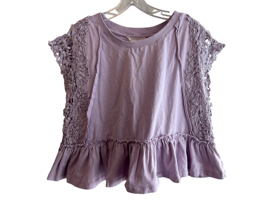 Anthropologie Size M Purple Cotton Lace Overlay Ruffled Hood Round Neck Top Purple / M