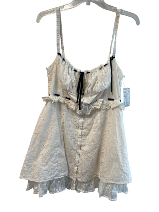 For Love & Lemons Size Large Cream Cotton Button Down Spaghetti Strap Lace Dress Cream / Large