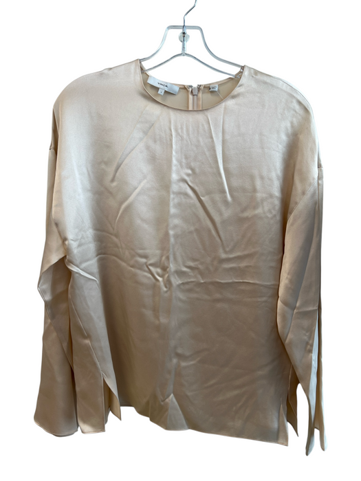 Vince Size Small Champagne Silk Long Sleeve Back Zip Round Neck Top Champagne / Small