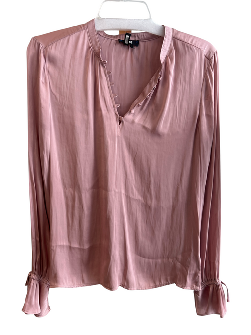 Paige Size Medium Pale Pink Polyester Half Button Long Sleeve tie at sleeve Top Pale Pink / Medium