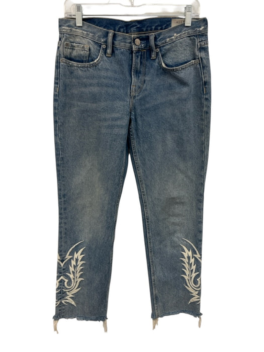 ALLSAINTS Size 26 Medium Wash Cotton Denim Zip Fly Mid Rise Embroidered Jeans Medium Wash / 26