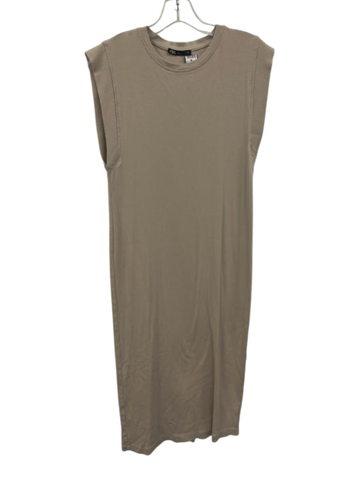 Zara Size S Beige Cotton & Elastane Sleeveless Rib Knit Midi Dress Beige / S