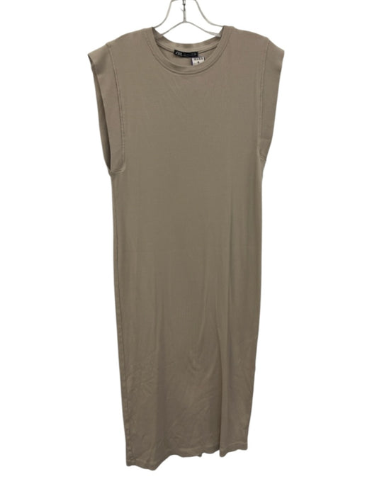 Zara Size S Beige Cotton & Elastane Sleeveless Rib Knit Midi Dress Beige / S