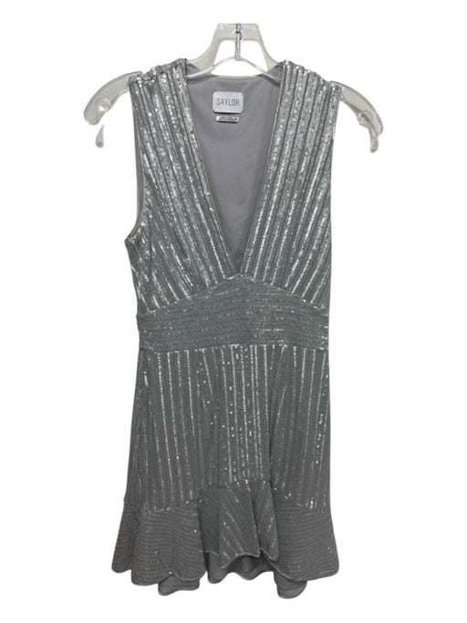 Saylor Size XS Silver Gray Nylon & Polyester Sequin Sleeveless V Neck Dress Silver Gray / XS