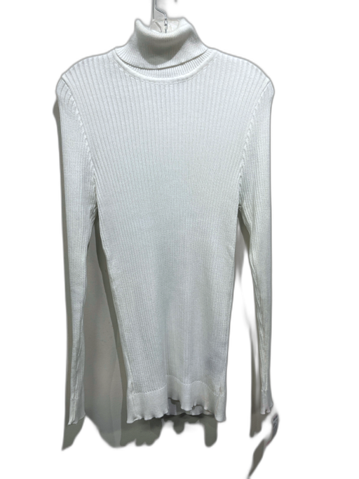 LCR Black Edition Size L White Cotton & Acrylic Ribbed Knit Turtleneck Sweater White / L