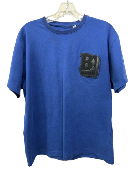 Burberry Size S Blue & Black Cotton Embroidered Men's Short Sleeve Blue & Black / S