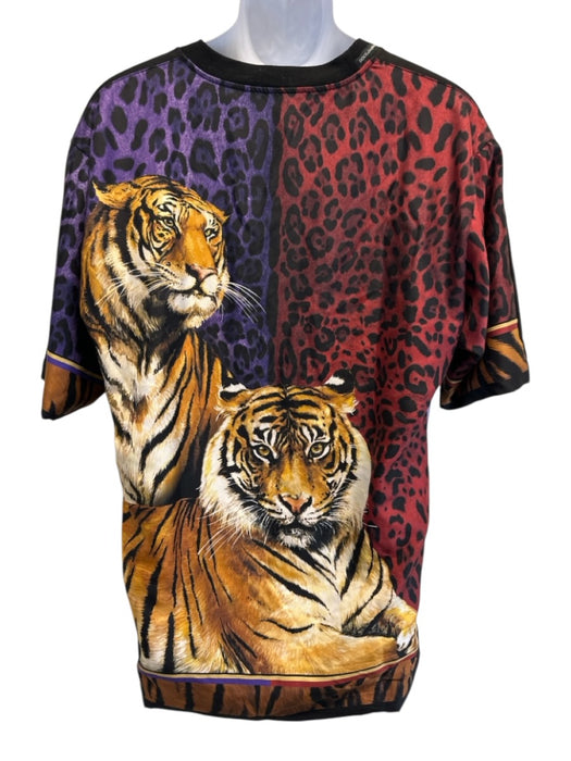 Dolce & Gabbana Size L Black & Multi Tiger Leopard Men's Short Sleeve Black & Multi / L