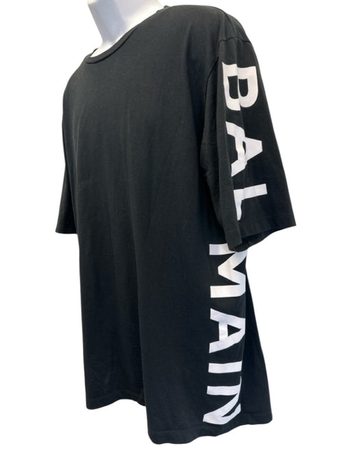 Balmain Size S Black & White Cotton Logo Detail Men's Short Sleeve Black & White / S