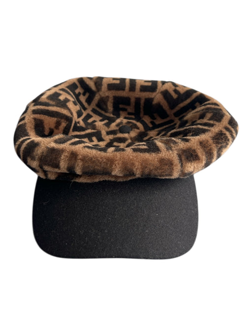 Fendi Brown & Black Wool & Cotton Logo Print Newsboy Hat Brown & Black / S