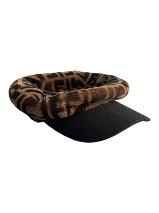 Fendi Brown & Black Wool & Cotton Logo Print Newsboy Hat Brown & Black / S