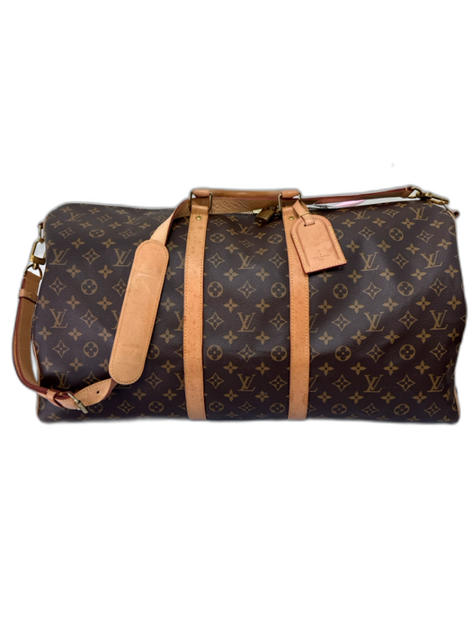 Louis Vuitton Brown Print Coated Canvas Damier Ebene Duffle Keepall Bag Brown Print