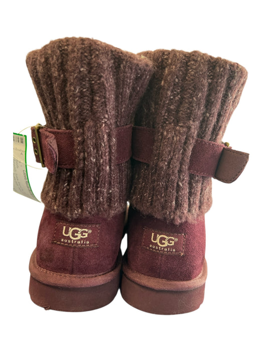 Ugg Australia Shoe Size 11 Burgundy Suede Round Toe Mid Calf Knit Ankle Boots Burgundy / 11