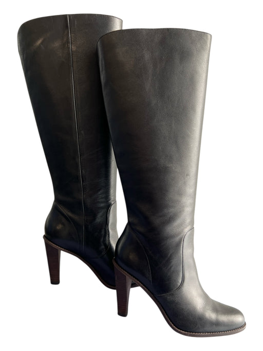 Cole Haan Shoe Size 10 Black Leather Almond Toe Knee High Stack Heel Boots Black / 10