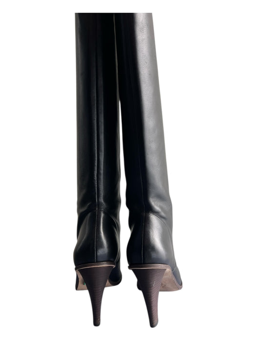 Cole Haan Shoe Size 10 Black Leather Almond Toe Knee High Stack Heel Boots Black / 10