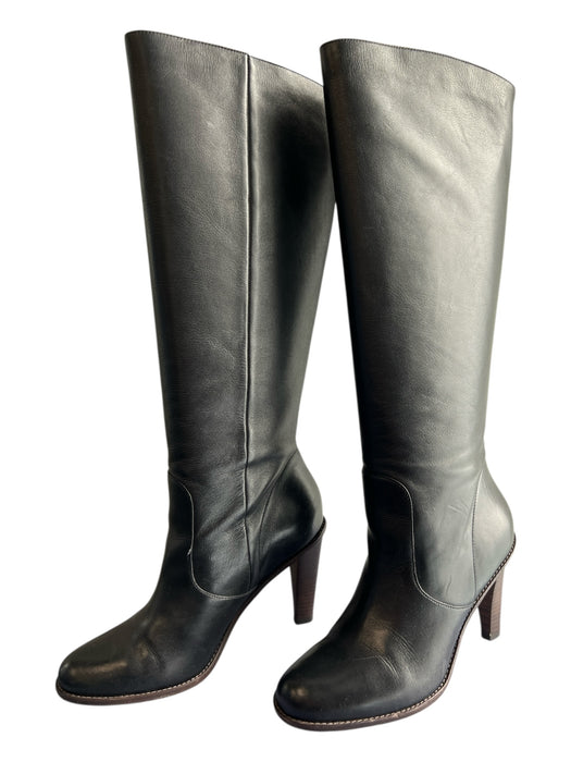 Cole Haan Shoe Size 10 Black Leather Almond Toe Knee High Stack Heel Boots Black / 10