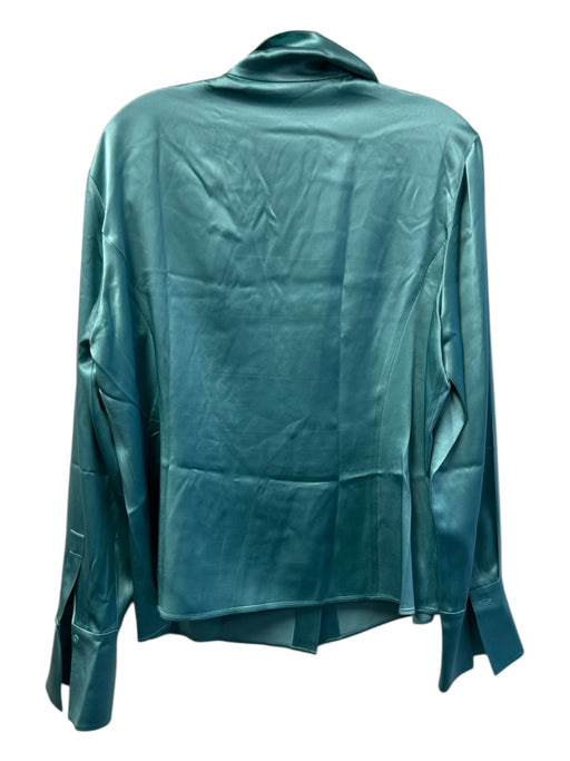 Lafayette 148 Size 14 Turquiose Silk Long Sleeve Button Front V Neck Collar Top Turquiose / 14