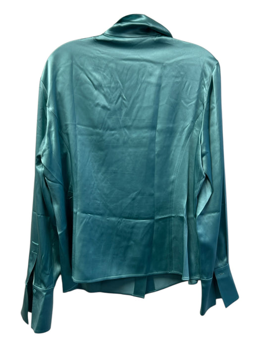 Lafayette 148 Size 14 Turquiose Silk Long Sleeve Button Front V Neck Collar Top Turquiose / 14
