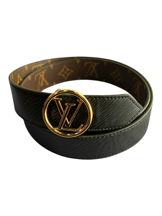 Louis Vuitton Brown & Tan Canvas & Leather Gold Buckle Monogram Reversible Belts Brown & Tan / 90/34