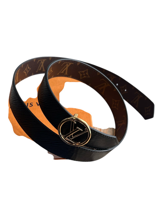 Louis Vuitton Brown & Tan Canvas & Leather Gold Buckle Monogram Reversible Belts Brown & Tan / 90/34