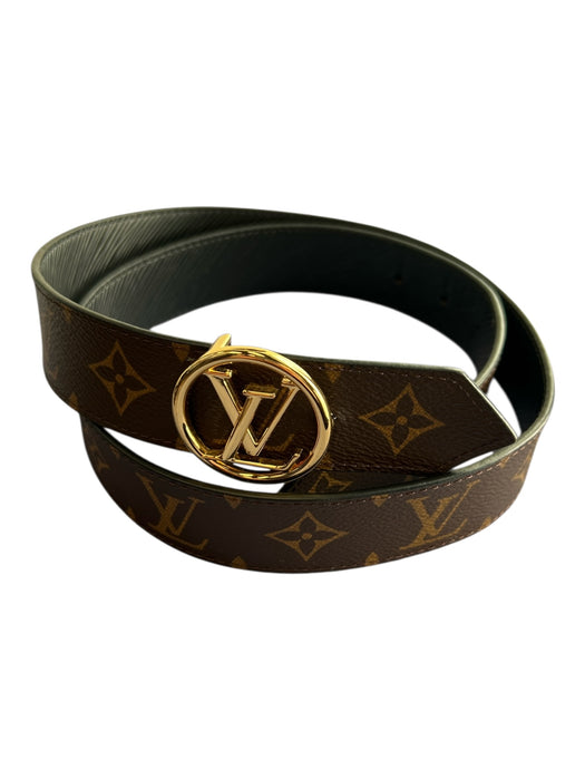 Louis Vuitton Brown & Tan Canvas & Leather Gold Buckle Monogram Reversible Belts Brown & Tan / 90/34