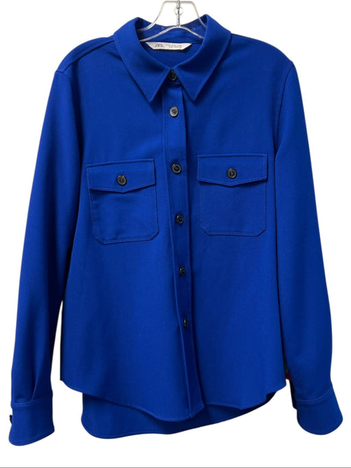 Zara Size XL Blue Polyester Long Sleeve Button Down Double Breasted Top Blue / XL