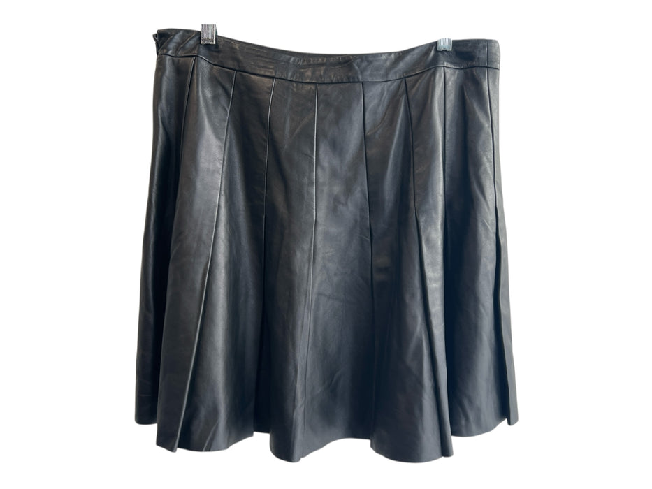 Halogen Size 12 Black Leather Lined Side Zip Pleated Above Knee Skirt Black / 12