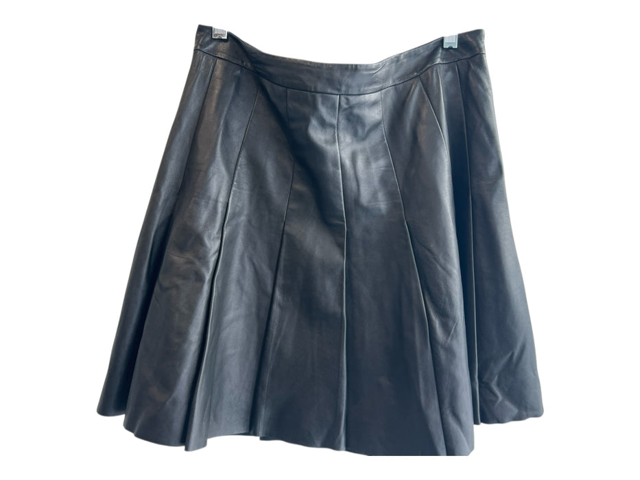 Halogen Size 12 Black Leather Lined Side Zip Pleated Above Knee Skirt Black / 12