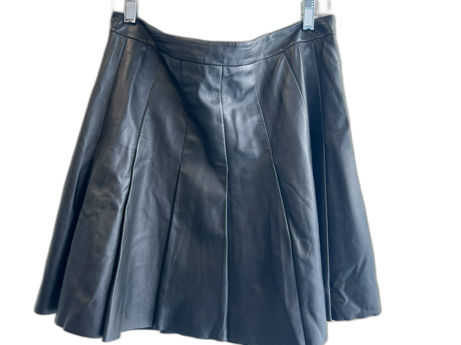 Halogen Size 12 Black Leather Lined Side Zip Pleated Above Knee Skirt Black / 12