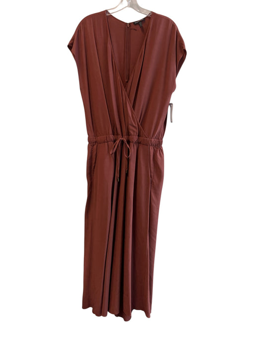 Eileen Fisher Size Medium Brown Tencel V Neck Back Zip Drop Shoulder Jumpsuit Brown / Medium