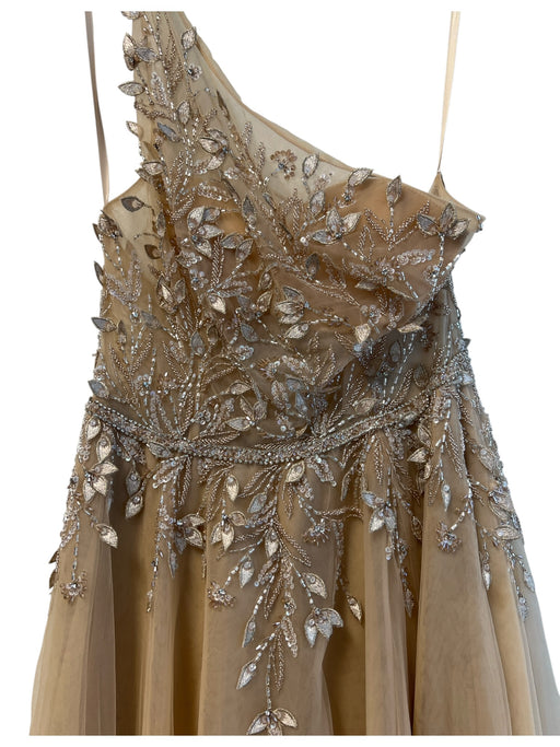 Mac Duggal Size 10 Peach Polyester Lined Tulle One Shoulder Embellished Gown Peach / 10