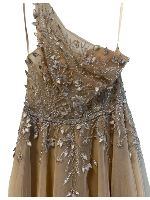 Mac Duggal Size 10 Peach Polyester Lined Tulle One Shoulder Embellished Gown Peach / 10