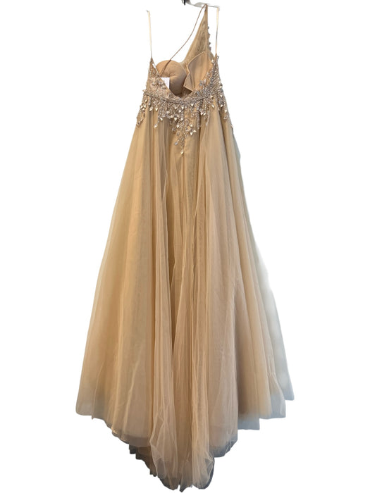 Mac Duggal Size 10 Peach Polyester Lined Tulle One Shoulder Embellished Gown Peach / 10