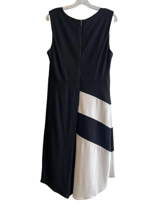 Neiman Marcus Size L Black & White Polyester Blend Color Block Round Neck Dress Black & White / L