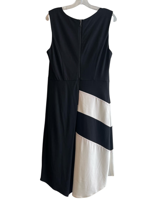 Neiman Marcus Size L Black & White Polyester Blend Color Block Round Neck Dress Black & White / L