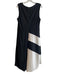Neiman Marcus Size L Black & White Polyester Blend Color Block Round Neck Dress Black & White / L