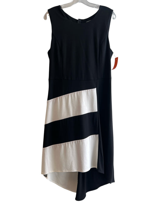 Neiman Marcus Size L Black & White Polyester Blend Color Block Round Neck Dress Black & White / L