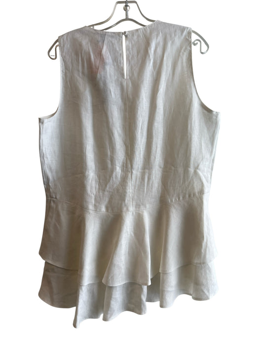 Saks Fifth Ave Size L White 100% Linen Round Neck Sleeveless Keyhole Back Top White / L