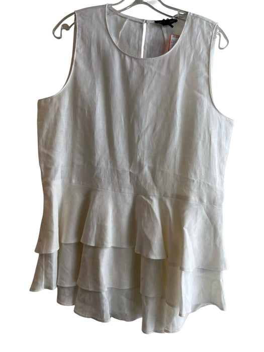 Saks Fifth Ave Size L White 100% Linen Round Neck Sleeveless Keyhole Back Top White / L