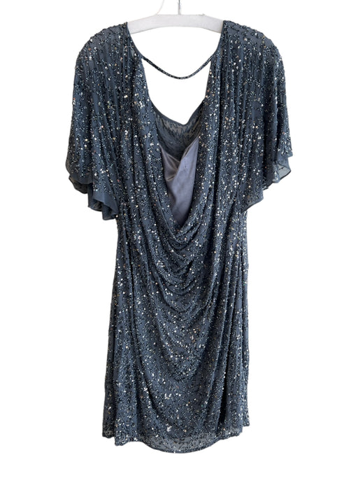 Aidan Mattox Size 14 Grey Polyester Beaded & Sequined Flutter Sleeve Dress Grey / 14